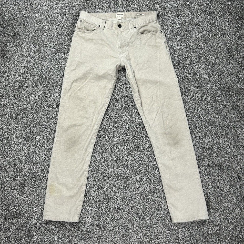 Todd Snyder Corduroy Jeans Mens 30x32 Beige Slim Fit Stretch 5-Pocket *Stains*